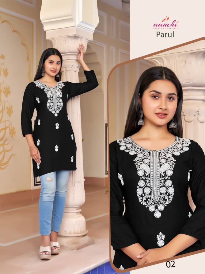Parul By Aanchi Rayon Embroidery Short Kurtis Wholesale Price In Surat